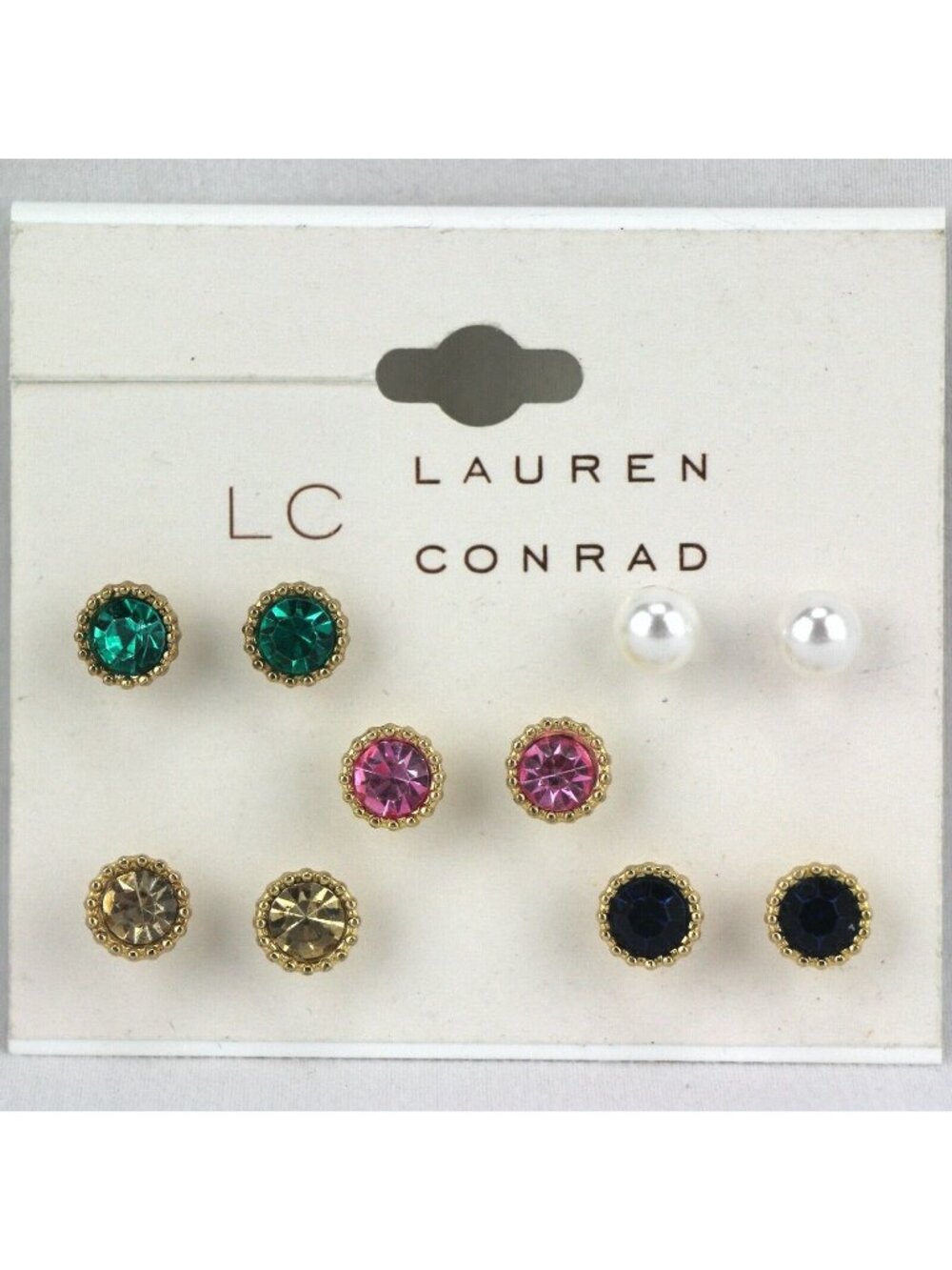 LC Lauren Conrad Earrings 5 Pairs 1/4" Gold-tone Rhinestone & Faux Pearl Studs